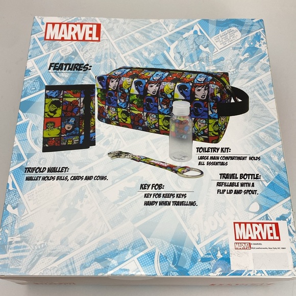 Marvel wallet, key fob, toiletry kit & travel bottle set NEW! 4 set - Picture 4 of 16